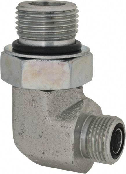 Parker - 1/2" OD, Steel Zinc Plated Male Elbow - 6,000 Max Working psi, O-Ring Face Seal/SAE-ORB Ends - Eagle Tool & Supply
