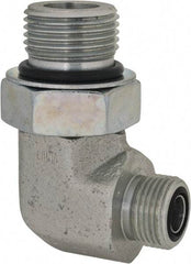 Parker - 1/2" OD, Steel Zinc Plated Male Elbow - 6,000 Max Working psi, O-Ring Face Seal/SAE-ORB Ends - Eagle Tool & Supply