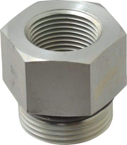 Parker - 1-5/16 - 12 Male Thread x 3/4 Female Thread, Zinc Plated Steel Industrial Pipe Adapter - Male Straight Thread O-Ring x Female NPTF, 4,000 psi - Eagle Tool & Supply