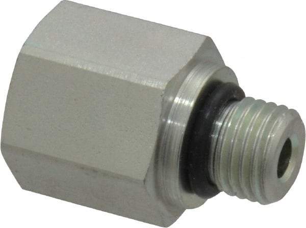 Parker - 7/16-20 Male Thread x 1/4 Female Thread, Zinc Plated Steel Industrial Pipe Adapter - Male Straight Thread O-Ring x Female NPTF, 6,000 psi - Eagle Tool & Supply
