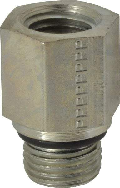 Parker - 9/16-18 Male Thread x 1/4 Female Thread, Zinc Plated Steel Industrial Pipe Adapter - Male Straight Thread O-Ring x Female NPTF, 6,000 psi - Eagle Tool & Supply