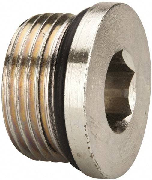Parker - 1-3/16 - 12 Male Thread, Zinc Plated Steel Industrial Pipe Hex Socket Plug - Male Straight Thread O-Ring, 5,500 psi - Eagle Tool & Supply
