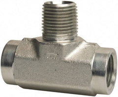 Parker - 1/2 Male Thread x 1/2 Female Thread, Zinc Plated Steel Industrial Pipe Male Branch Tee - MNPTF x FNPTF, 3,000 psi - Eagle Tool & Supply