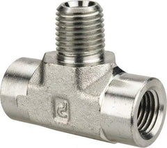 Parker - 1/4 Male Thread x 1/4 Female Thread, Zinc Plated Steel Industrial Pipe Male Branch Tee - MNPTF x FNPTF, 5,000 psi - Eagle Tool & Supply