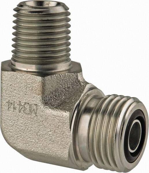 Parker - 3/8" OD, Steel Zinc Plated Male Elbow - 6,000 Max Working psi, O-Ring Face Seal/NPTF Ends - Eagle Tool & Supply