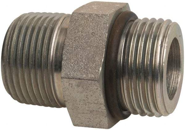 Parker - 1-1/16 - 12 x 3/4 Male Thread, Zinc Plated Steel Industrial Pipe Adapter - Male Straight Thread O-Ring x Male NPTF, 5,000 psi - Eagle Tool & Supply