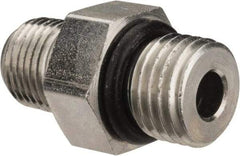 Parker - 7/16-20 x 1/8 Male Thread, Zinc Plated Steel Industrial Pipe Adapter - Male Straight Thread O-Ring x Male NPTF, 6,000 psi - Eagle Tool & Supply