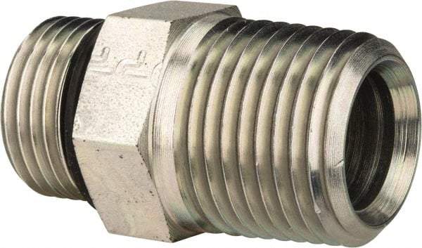 Parker - 3/4-16 x 1/2 Male Thread, Zinc Plated Steel Industrial Pipe Adapter - Male Straight Thread O-Ring x Male NPTF, 6,000 psi - Eagle Tool & Supply