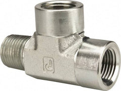 Parker - 1/2 Male Thread x 1/2 Female Thread, Zinc Plated Steel Industrial Pipe Street Tee - MNPTF x FNPTF, 3,000 psi - Eagle Tool & Supply