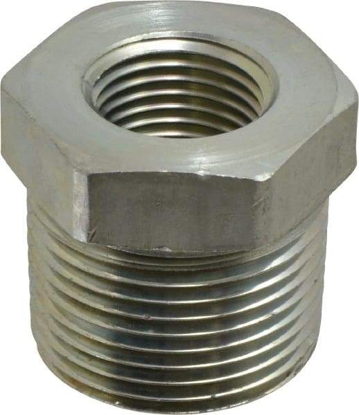 Parker - 1 Male Thread x 1/2 Female Thread, Zinc Plated Steel Industrial Pipe Hex Bushing - MNPTF x FNPTF, 4,500 psi - Eagle Tool & Supply