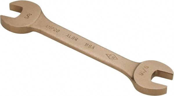 Ampco - 9/16" x 5/8" Nonsparking Open End Wrench - 6-1/2" OAL, Double End, Plain Finish, 15° Head Angle - Eagle Tool & Supply