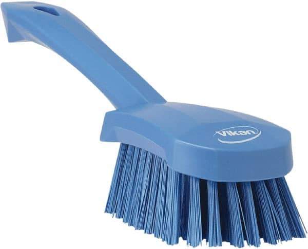 Vikan - 1.3" Bristle Length, Polyester Scrub Brush - 4-1/4" Long x 2-3/4" Wide Head, 10" OAL, Blue, Polypropylene Block - Eagle Tool & Supply