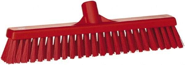 Vikan - 16" Fine Particle Synthetic Push Broom - 2" Bristle Length, Plastic Block, European Threaded Handle Connection - Eagle Tool & Supply