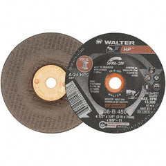 WALTER Surface Technologies - 24 Grit, 4-1/2" Wheel Diam, 1/4" Wheel Thickness, Type 27 Depressed Center Wheel - Aluminum Oxide, 13,300 Max RPM - Eagle Tool & Supply