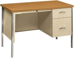 Hon - Woodgrain Laminate/Metal Right Pedestal Desk with Center Drawer - 45" Wide x 24" Deep x 29" High, Harvest/Putty - Eagle Tool & Supply