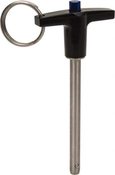Gibraltar - 1/4" Diam, 2-1/2" Usable Length, T Handle, Quick Release Pin - Grade 17-4 Stainless Steel, Bright Finish - Eagle Tool & Supply