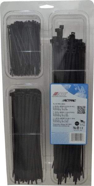 Made in USA - 4 to 11 Inch Range, Black Cable Ties - 7/8, 1-7/8 and 3-1/16 Inch Bundle Diameter, 18 and 50 Lb. Strength, Nylon - Eagle Tool & Supply