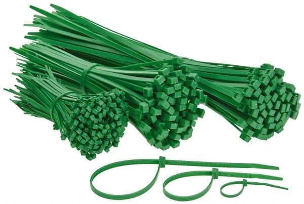 Made in USA - 4 to 11" Range, Green Cable Ties - 18, 50 Lb Strength, Nylon - Eagle Tool & Supply