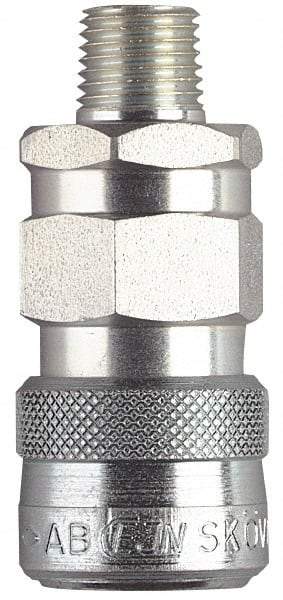 CEJN - 1/2 Male NPT European High Flow Pneumatic Hose High Flow Coupler - Brass Chrome Plated, 3/8" Body Diam - Eagle Tool & Supply