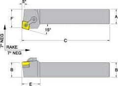 Dorian Tool - MCRN, Left Hand Cut, 15° Lead Angle, 3/4" Shank Height x 3/4" Shank Width, Negative Rake Indexable Turning Toolholder - 4-1/2" OAL, CN..43. Insert Compatibility, Series Multi-Option - Eagle Tool & Supply