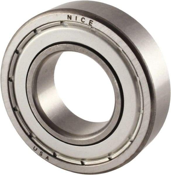 Nice - 1" Bore Diam, 2" OD, Double Shield Precision Ground Radial Ball Bearing - 9/16" Wide, 1 Row, Round Bore, 1,350 Lb Static Capacity, 2,967 Lb Dynamic Capacity - Eagle Tool & Supply