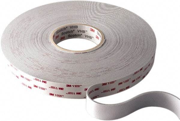 3M - 1/2" x 36 Yd Acrylic Adhesive Double Sided Tape - 45 mil Thick, White, Acrylic Foam Liner, Continuous Roll, Series 4945 - Eagle Tool & Supply