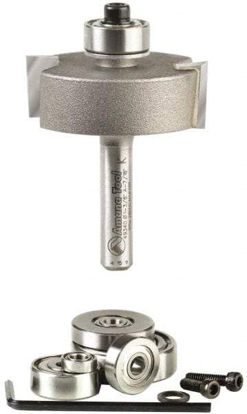 Amana Tool - 1-3/8" Cut Diam, 1/2" Length of Cut, 2 Flute Profiling Edge Profile Router Bit - Carbide-Tipped, 1/4" Shank Diam, 2" OAL, Uncoated - Eagle Tool & Supply