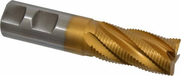 Hertel - 1" Diam, Fine Pitch, 2" LOC, 5 Flute Cobalt Roughing Square End Mill - TiN Finish, 4-1/2" OAL, 1" Shank Diam, Single End, Centercutting, 30° Helix - Eagle Tool & Supply