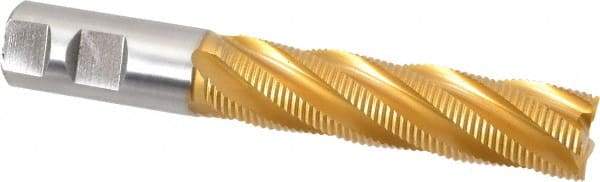 Hertel - 1" Diam, Fine Pitch, 4" LOC, 5 Flute Cobalt Roughing Square End Mill - TiN Finish, 6-1/2" OAL, 1" Shank Diam, Single End, Centercutting, 30° Helix - Eagle Tool & Supply