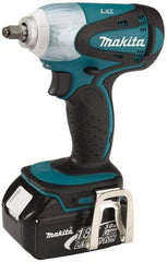 Makita - 3/8" Drive 18 Volt Pistol Grip Cordless Impact Wrench & Ratchet - 2,100 RPM, 155 Ft/Lb Torque, 2 Lithium-Ion Batteries Included - Eagle Tool & Supply