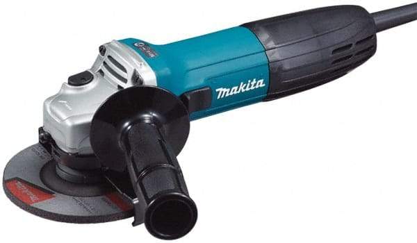 Makita - 4-1/2" Wheel Diam, 11,000 RPM, Corded Angle & Disc Grinder - 5/8-11 Spindle, 120 Volts, 6 Amps - Eagle Tool & Supply