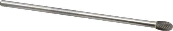 Made in USA - 3/8" Cut Diam, 1/4" Shank Diam, Oval Head Single Cut Burr - Carbide, Radius End, 5/8" LOC, 6" OAL - Eagle Tool & Supply