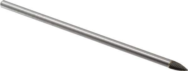 Made in USA - 1/4" Cut Diam, 1/4" Shank Diam, Tree Head Single Cut Burr - Carbide, Point End, 1/2" LOC, 6" OAL - Eagle Tool & Supply