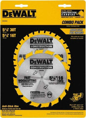 DeWALT - 5-3/8" Diam, 0.3937" Arbor Hole Diam, 16 & 30 Tooth Wet & Dry Cut Saw Blade - Tungsten Carbide-Tipped, Fast Cutting Action, Diamond Arbor - Eagle Tool & Supply