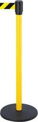 Tensator - 38-1/2" High, 2" Pole Diam, Tensabarrier Post - 13-1/2" Base Diam, Round Stainless Steel Base, Yellow 7-1/2' Tape - Eagle Tool & Supply