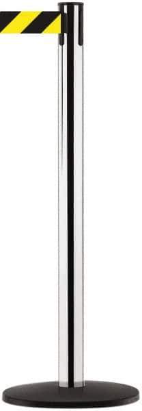 Tensator - 38-1/4" High, 2-1/2" Pole Diam, Tensabarrier Post - 13-1/2" Base Diam, Round ABS Plastic Base, Polished Chrome (Color) 7-1/2" Tape - Eagle Tool & Supply