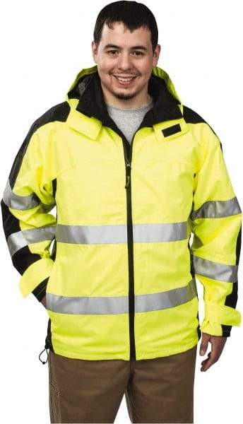 OccuNomix - Size M, Yellow, Rain Jacket - 37-39" Chest, 3 Pockets, Detachable Hood - Eagle Tool & Supply