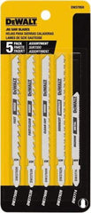 DeWALT - 5 Piece, 3" to 5" Long, 6 to 18 Teeth per Inch, Bi-Metal Jig Saw Blade Set - Toothed Edge, T-Shank - Eagle Tool & Supply