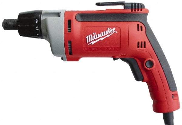 Milwaukee Tool - Pistol Grip Handle, 2,500 RPM, 10 to 140 In/Lb Torque, Electric Screwdriver - 1/4" Bit Holder, 120 Volts, 6.5 Amps - Eagle Tool & Supply