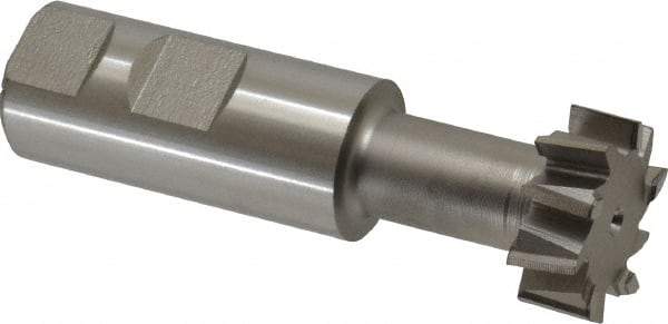 Made in USA - 1-1/4" Cut Diam, 31/64" Cut Width, 21/32" Neck Diam, 1" Shank Diam, 3-15/16" OAL, High Speed Steel T-Slot Cutter - Uncoated, 5/8" Bolt, 2-15/16" Shank Length, Staggered Teeth, 10 Teeth, Weldon Flat - Eagle Tool & Supply