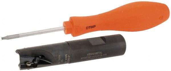 Kennametal - 3/4" Cut Diam, 14.73mm Max Depth of Cut, 3/4" Shank Diam, 96.01mm OAL, Indexable Square Shoulder End Mill - EC14.., EP14.. Inserts, Weldon Shank, 0° Lead Angle, Through Coolant - Eagle Tool & Supply
