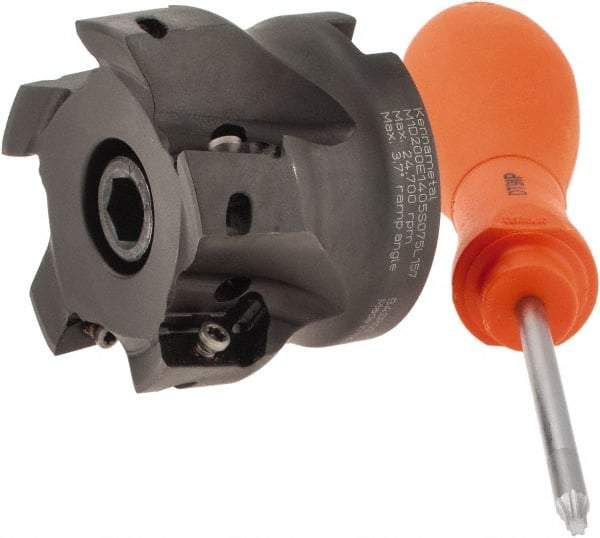 Kennametal - 5 Inserts, 2" Cut Diam, 3/4" Arbor Diam, 0.56" Max Depth of Cut, Indexable Square-Shoulder Face Mill - 0/90° Lead Angle, 1.575" High, EC14.., EP14.. Insert Compatibility, Series Mill 1-14 - Eagle Tool & Supply