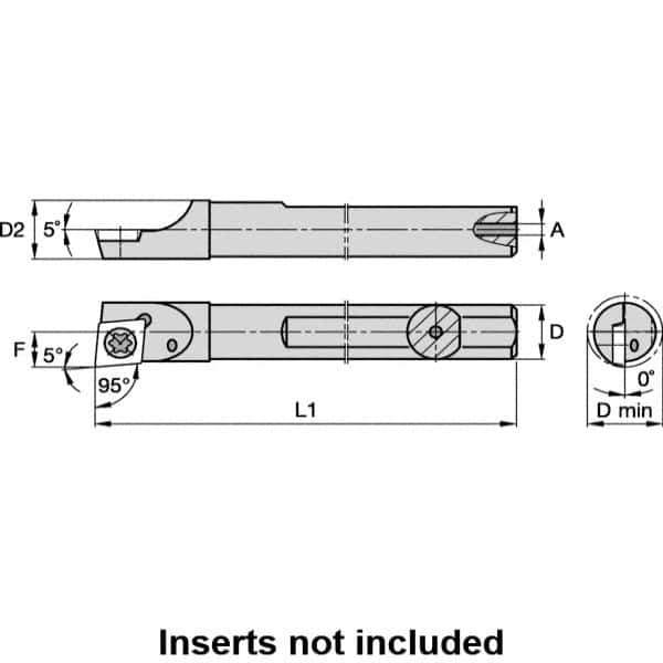 Kennametal - 0.23" Min Bore Diam, 2-1/2" OAL, 0.188" Shank Diam, A-SCLD Indexable Boring Bar - CD.. Insert, Screw Holding Method - Eagle Tool & Supply