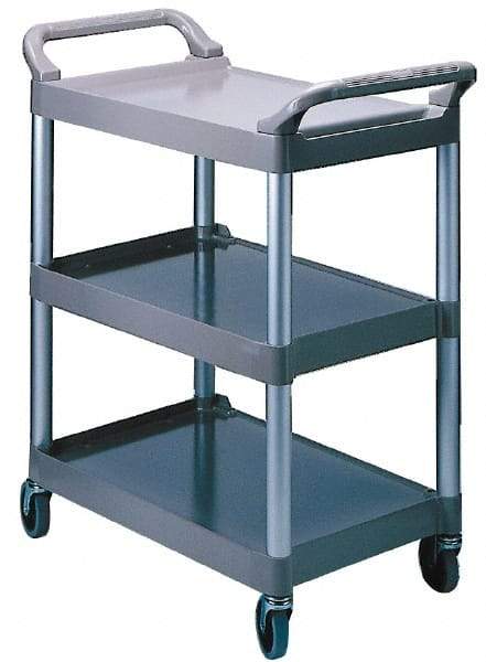 Rubbermaid - 200 Lb Capacity, 18-5/8" Wide x 33-5/8" Long x 37-3/4" High Standard Utility Cart - 3 Shelf, Plastic, Swivel Casters - Eagle Tool & Supply