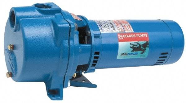 Goulds Pumps - 115/230 Volt, 16.2/8.1 Amp, 1 Phase, 1 HP, Self Priming Centrifugal Pump - 48J Frame, 1-1/2 Inch Inlet, 60 Max GPM, ODP Motor, Cast Iron Housing, Noryl Impeller, 118 Ft. Shut Off, Carbon Ceramic Mechanical Seal - Eagle Tool & Supply