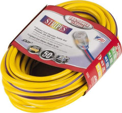 Southwire - 50', 12/3 Gauge/Conductors, Yellow/Purple Outdoor Extension Cord - 1 Receptacle, 15 Amps, 125 VAC, UL SJTW, NEMA 5-15P, 5-15R - Eagle Tool & Supply