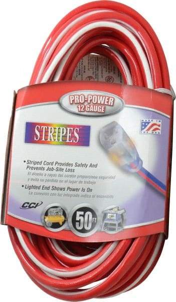 Southwire - 50', 12/3 Gauge/Conductors, Red/White Outdoor Extension Cord - 1 Receptacle, 15 Amps, 125 VAC, UL SJTW, NEMA 5-15P, 5-15R - Eagle Tool & Supply