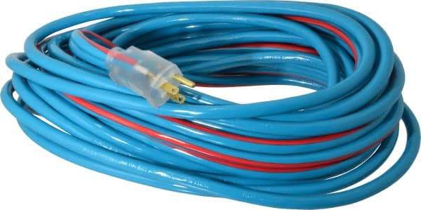 Southwire - 50', 12/3 Gauge/Conductors, Blue/Red Outdoor Extension Cord - 1 Receptacle, 15 Amps, 125 VAC, UL SJTW, NEMA 5-15P, 5-15R - Eagle Tool & Supply