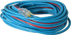 Southwire - 50', 12/3 Gauge/Conductors, Blue/Red Outdoor Extension Cord - 1 Receptacle, 15 Amps, 125 VAC, UL SJTW, NEMA 5-15P, 5-15R - Eagle Tool & Supply