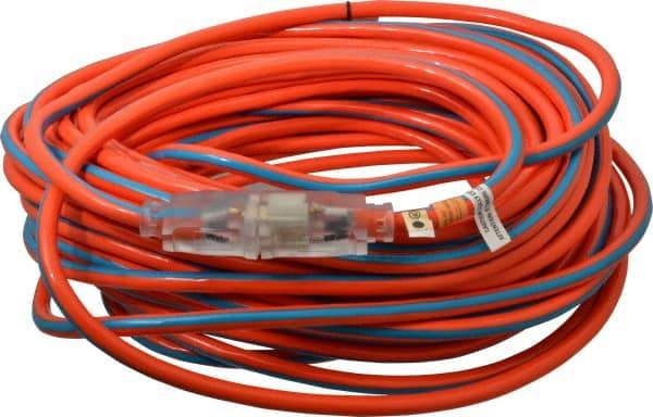 Southwire - 100', 12/3 Gauge/Conductors, Orange/Blue Outdoor Extension Cord - 1 Receptacle, 15 Amps, 125 VAC, UL SJTW, NEMA 5-15P, 5-15R - Eagle Tool & Supply